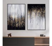 Acolabare Abstract Wall Art, 16x24inch Poster, Black, White, Gold Foil, Unframed, 2 Pack, Living Room Decor