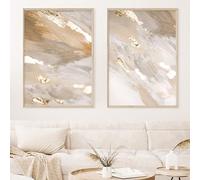 Acolabare Gold and Beige Abstract Wall Art Painting - Neutral Canvas Picture for Bedroom - Marble Grey Artwork 16x24inx2