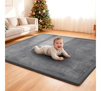 ACOMOPACK Baby Play Mat, 3.5CM Thick Memory Foam Crawling Mat, Coral Velvet Activity Rug for Tummy Time, Non-Slip Nursery Floor Mat for Toddlers, Infants, Kids (200×200cm,Grey)
