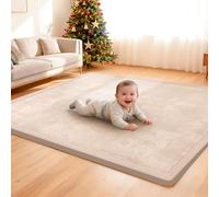 ACOMOPACK Baby Play Mat, 3.5CM Thick Memory Foam Crawling Mat, Coral Velvet Activity Rug for Tummy Time, Non-Slip Nursery Floor Mat for Toddlers, Infants, Kids (127×127cm,Beige)
