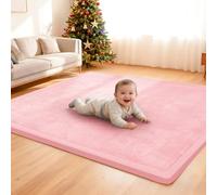 ACOMOPACK Baby Play Mat, 3.5CM Thick Memory Foam Crawling Mat, Coral Velvet Activity Rug for Tummy Time, Non-Slip Nursery Floor Mat for Toddlers, Infants, Kids (180×200cm,Pink)