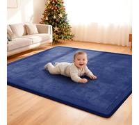 ACOMOPACK Baby Play Mat, 3.5CM Thick Memory Foam Crawling Mat, Coral Velvet Activity Rug for Tummy Time, Non-Slip Nursery Floor Mat for Toddlers, Infants, Kids (127×127cm,Blue)