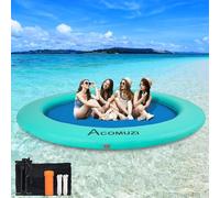 ACOMUZI 10FT Water Hammock Inflatable Floating Dock, Round Floating Ring Lake Floats for Adults, Heavy Duty Pool Float Raft for Ocean and Lake, Mint Green Blue