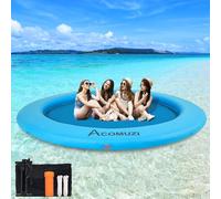 ACOMUZI 10FT Water Hammock Inflatable Floating Dock, Round Floating Ring Lake Floats for Adults, Heavy Duty Pool Float Raft for Ocean and Lake, Sky Blue