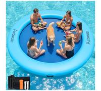 ACOMUZI 12FT Water Hammock Inflatable Floating Dock, Round Floating Ring Lake Floats for Adults, Heavy Duty Pool Float Raft for Ocean and Lake, Sky Blue