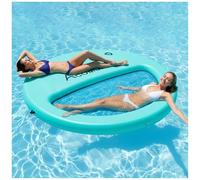 ACOMUZI 8FT Water Hammock Inflatable Floating Dock, Round Floating Ring Lake Floats for Adults, Heavy Duty Pool Float Raft for Ocean and Lake, Mint Green Light Blue