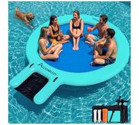 ACOMUZI 8FT Water Hammock Inflatable Floating Dock, Round Floating Ring Lake Floats for Adults, Heavy Duty Pool Float Raft for Ocean and Lake, Mint Green Blue Ramp