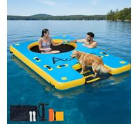 ACOMUZI Inflatable Floating Dock for Dogs & Humans, 5ft/8ft/10ft/12ft Heavy Duty Swim Platform with Water Ramp, 6" Thick Drop Stitch Portable Lake Float, Includes Pump & Bag