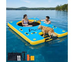 ACOMUZI Inflatable Floating Dock for Dogs & Humans, 5ft/8ft/10ft/12ft Heavy Duty Swim Platform with Water Ramp, 6" Thick Drop Stitch Portable Lake Float, Includes Pump & Bag