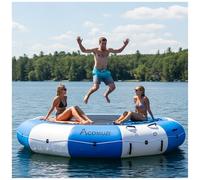 ACOMUZI Inflatable Water Trampoline for Lake Pool Ocean, 10FT/12FT/15FT Heavy Duty Floating Bounce Swim Platform with Ladder & Ropes, Inflatable Floating Dock for Family (NO Pump)