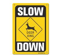 ACONATIC Slow Down - Deer Crossing Aluminum Metal Sign 16"X12"