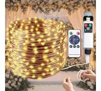 ACONDE Outdoor Fairy Lights with Reel: 2 min Quick Tidy Soft Copper Wire Waterproof Warm White USB 50m String Lights with Remote - Garden Wedding Decorations Save 80% Installation & Storage Time