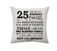 Aconesong 25 Years of Marriage Gift for Her & Him Personalized 25th Wedding Anniversary Cushion Cover Marriage Keepsake Decoration Gift for Couple Dad Mum Husband Wife Auntie Uncle (25th)