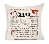 Aconesong The World's Most Awesome Nanny Gift for Her Women Christmas Birthday Decorative Cushion Covers Throw Pillow Cover for Nana Grandma Gifts from Grandchildren (Nanny)