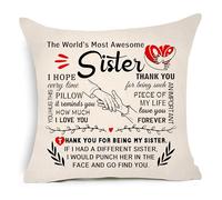 Aconesong The World's Most Awesome Sister Gift for Her Women Christmas Birthday Decorative Cushion Covers Throw Pillow Cover for Sibling Sis Gifts from Brother (Sister)