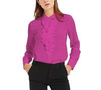 ACONIYA Womens Vintage Long/Short Sleeve Lotus Ruffled Casual Work Shirt Chiffon Blouse Basic Tops, Hot Pink, XXL