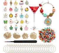 Acootima Spring Floral DIY Wine Glass Charms Kit - 300 Letter Beads, 25 Set Personalized Reusable Drink Marker Tags, Glass Identifiers for Birthday Party, Unique Hostess Gifts & Party Favors