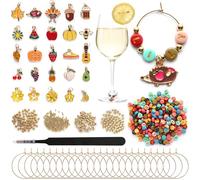 Acootima Thanksgiving DIY Wine Glass Charms Kit with 300 Letter Beads, 25 Set Personalized Reusable Drink Marker Tags, Glass Identifiers for Fall Gathering Party, Unique Hostess Gifts & Party Favors