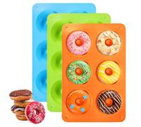 Acootruing Silicone Donut Moulds for Baking 6 Cavity Silicone Donut Mould Non-Stick 3 Pcs Donut Tray Donut Pan for Baking Donuts Muffins Bagels Cookies Cakes Blue Green Orange