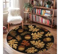 Acorn Area Rug, Fall Nature Leaf Oak Fall Brown Low Pile Edge Binding Doormat Throw Rug Circle Bathroom Doorway Entryway Bedside Decor 4' x 4'