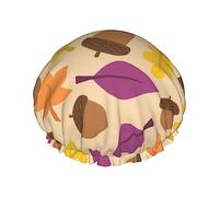 Acorn Autumn Fall Leaf Leaves Pattern Shower Cap & Bath Cap For Women,Reversible Oversized Waterproof Shower Caps Large Designed For All Hair Lengths,Elastic Reusable Bathing Hair Cap