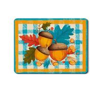 Acorn Dish Drying Mats For Kitchen Counter, Rustic Blue Plaid Absorbent Rubber Dish Drainer Mat, Fall PU Leather Drying Pad For Coffee Bar Protector 18x24 Inch