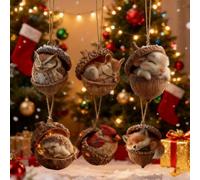 Acorn Dreams Forest Animal Acorn Ornaments, Cozy Woodland Creatures Christmas Ornaments, Forest Animal Farm Holiday Decorations, Personalized Brown Ornaments for Christmas Tree (Set-A 6PC)