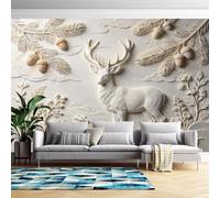 Acorn Elk Embossed Wall Mural 3D Relief Wallpaper Mural 300Cm(W) X210Cm(H) Modern Art Wall Stickers for Bedroom Living Room-Non-Woven-Not Peel N' Stick Acorn Elk 300Cm(W) X210Cm(H)