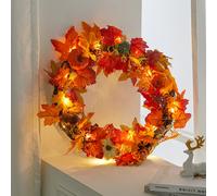 (Acorn grape 60CM) Christmas Halloween Garland Artificial Maple Pumpkin Berry Wreath Rattan with LED Light