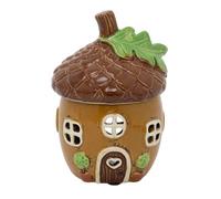Acorn House Wax Melt Burner | 15cm Ceramic Woodland Acorn Tealight Oil Diffuser with Cut-Out Windows