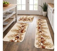 Acorn Kitchen Mats for Floor, Vintage Leaf Pattern Soft Mats, Cushioned Comfort Washable Non Slip Decor Rugs for Kitchen Sinks Laundryroom Bathroom 3Pcs