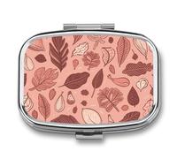 Acorn Leaf Pattern Pill Box 2 Compartment, Portable Pill Case with Mirror for Pocket Purse Travel, Mini Metal Medicine Organizer for Vitamins Fish Oil