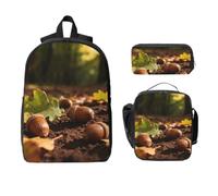 Acorn Oak Leaf Backpack Set-3-in-1 Travel Bag Lunch Bag Storage Pouch