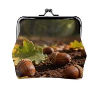 Acorn Oak Leaf Leather Coin Purse for Women-Small Kiss Lock Wallet, Mini Card Holder for Keys Lipstick, Cute Change Purse for Travel