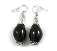 Acorn Shape Black Ceramic Bead Drop Earrings - 45mm L