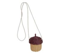 Acorn-Shaped Basket - Miniature Woven Holder, Natural Straw Organizer | Boho-Style Storage Container, Handmade Beach Display Bag, Cute Rustic Bin for Kids Room Shelf Desk Garden Corner, Decorative Bas