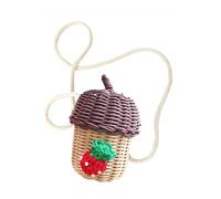 Acorn Shaped Basket Storage Basket, Mushroom Rattan Storage Basket with Lid, Rattan Wooden Woven Shoulder Bag Tropical Bucket Photo Props Handcrafted Gift Decoration Artwork(Strawberry)