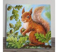Acorn Squirrel Ceramic Picture Tile Artwork By Judith Yates Hanging Wall Art Home Décor