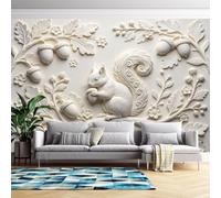 Acorn Squirrel Embossed Wall Mural 3D Relief Flower Wallpaper Mural 250Cm(W) X175Cm(H) Modern Art Wall Stickers for Bedroom Living Room-Non-Woven-Not Self-Adhesive Acorn Squirrel 250Cm(W) X175Cm(H)
