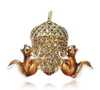 Acorn Squirrel Enamel Brooch, Dual Squirrels Design with Champagne Rhinestones, Vintage Animal Pin for Women Men, Forest Fairy Tale, Long-Lasting Color Secure Setting for Suit Coat