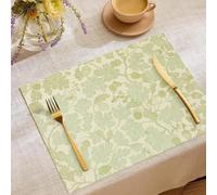 Acorn Vine Cloth Placemats Set Of 8 45X30Cm, Hand Painted By William Morris Linen Placemats Machine Washable Heat Resistant Tablemats Double Layer Table Mats For Kitchen Dining - Sage Green