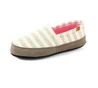 Acorn Women’s Moc Slippers with Comfortable Cloud-Like Feel, Soft and Cozy Uppers and Non-Slip Sole, Summerweight - White Stripe, 8-9