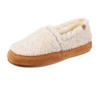 acorn Women's Recycled Ela Moc Slipper with Berber Upper and Fleece Lining Moccasin, Natural, 8-9