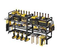 AcornFort W-1702 80cm 4 Tier Solid Metal Heavy Duty Garage Tool Workshop Shed Rack Organiser with 4 Extra Add-on Drill Holders