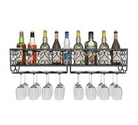 AcornFort W-612 Wall-Mounted Wine Rack with Glass Holder - 80x20cm, Black - Holds 18 Bottles & 18 Stemware, Heavy Duty Metal