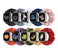 Acortjl 10 PCS Compatible with Fitbit Versa 4/Sense 2/Versa 3/Sense Scrunchie Band, Soft Cute Pattern Printed Fabric Elastic Solo Loop Cloth Scrunchy Replacement Wristband for Women