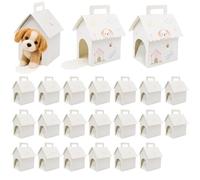 ACOSIY 20 Pieces White Dog Party Favors Boxes Dog House Shaped Treat Gift Boxes Foldable with Handle Adopt a Puppy Party Favors for DIY Crafting Birthday