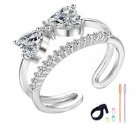 Acosse Crochet Tension Ring for Finger, Adjustable Double-Layer Bow Jewelry Finger Ring for Yarn Tension, Silver Plated Yarn Guide with Thread Cutter & Crochet Kit, Fashion Crochet Ring for Knitting