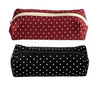 Acotcomik 2 Pcs Cute School Pencil Case, Polkas Dot Aesthetic Pouch | Large Capacity Canvas Pen Organizer Storage Stationery Bag For Classroom, Travel, Elementary School, Office, Commuting