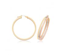 Acotis Gold Jewellery 9ct Tri-Color Gold Hoop Earrings ER1215 - Refined Craftsmanship - Size 30mm - Gold / Rose Gold